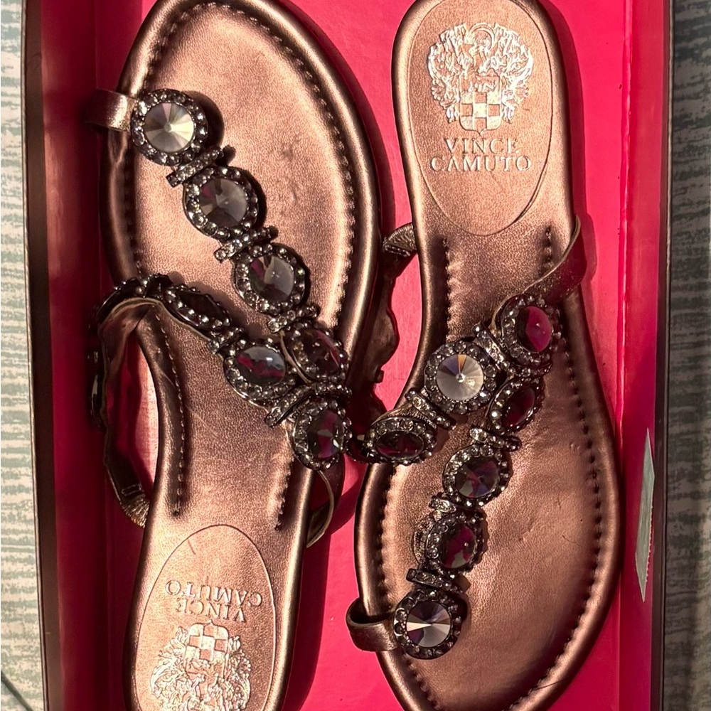 Vince Camuto Metallic Sandals with Crystal Accents
